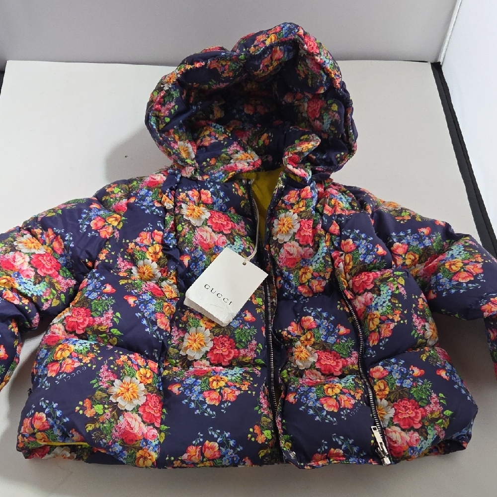Gucci Kids Navy Floral Puffer Jacket